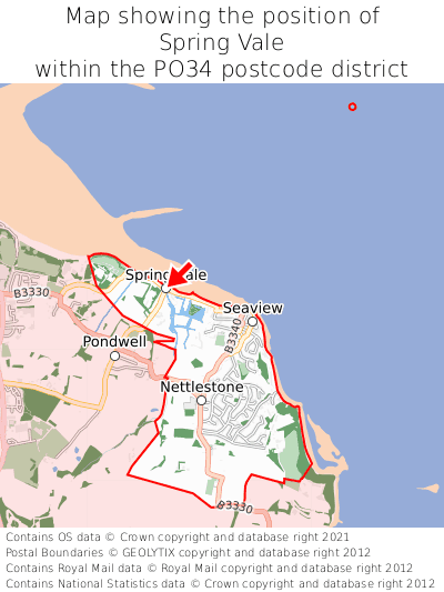 Map showing location of Spring Vale within PO34