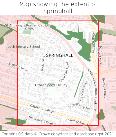 Map showing extent of Springhall as bounding box