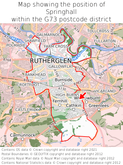 Map showing location of Springhall within G73