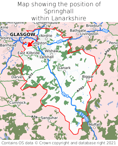 Map showing location of Springhall within Lanarkshire
