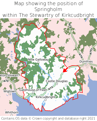 Map showing location of Springholm within The Stewartry of Kirkcudbright