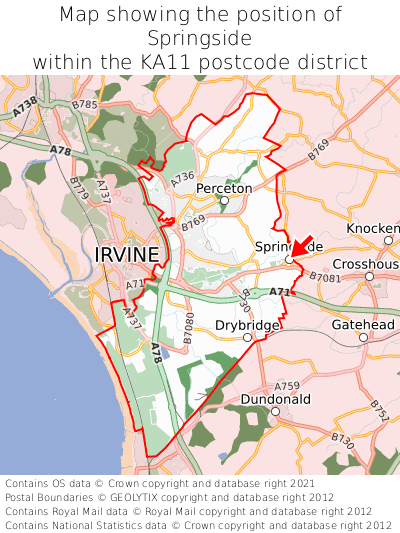 Map showing location of Springside within KA11