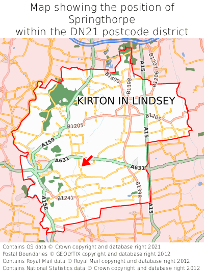 Map showing location of Springthorpe within DN21
