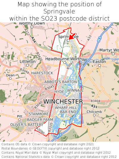 Map showing location of Springvale within SO23