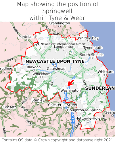 Map showing location of Springwell within Tyne & Wear