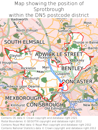 Map showing location of Sprotbrough within DN5