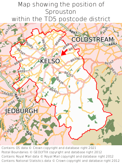Map showing location of Sprouston within TD5