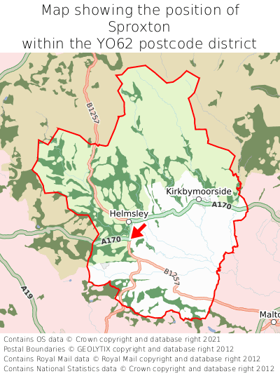 Map showing location of Sproxton within YO62