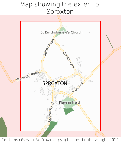 Map showing extent of Sproxton as bounding box