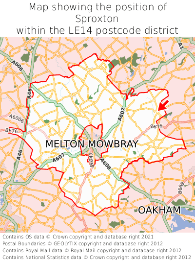 Map showing location of Sproxton within LE14