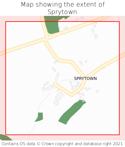 Map showing extent of Sprytown as bounding box