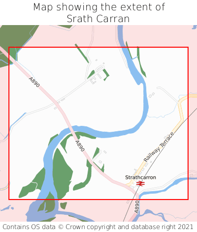 Map showing extent of Srath Carran as bounding box