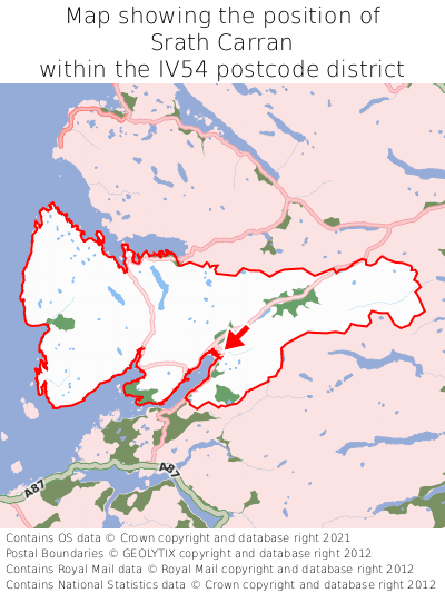 Map showing location of Srath Carran within IV54