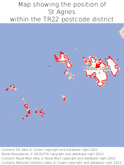 Map showing location of St Agnes within TR22