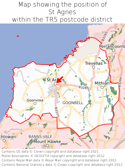 Map showing location of St Agnes within TR5