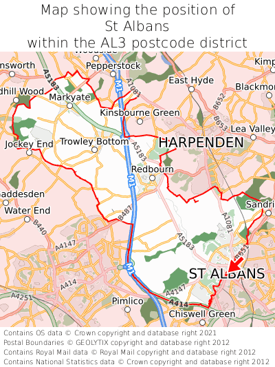 Map showing location of St Albans within AL3
