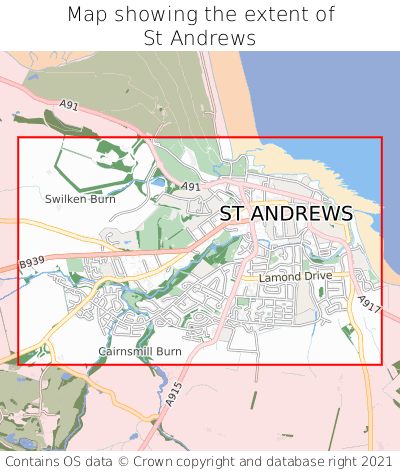 Map showing extent of St Andrews as bounding box
