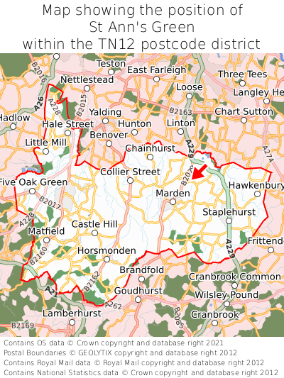 Map showing location of St Ann's Green within TN12