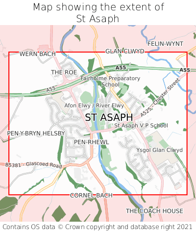 Map showing extent of St Asaph as bounding box