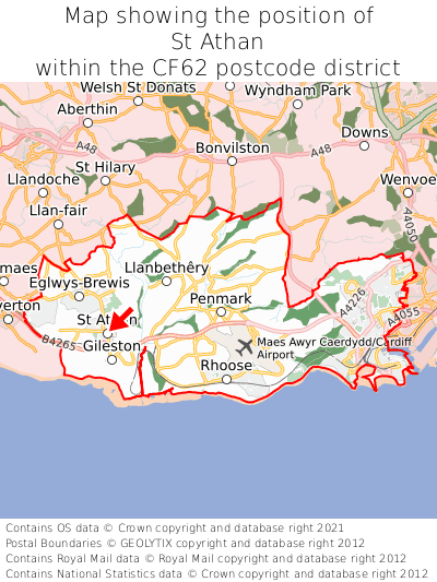 Map showing location of St Athan within CF62