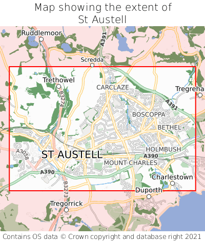 Map showing extent of St Austell as bounding box