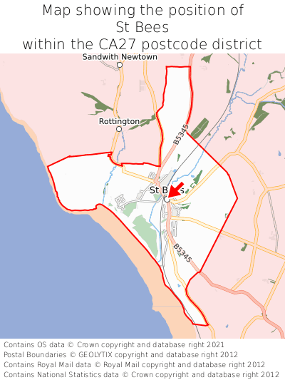 Map showing location of St Bees within CA27