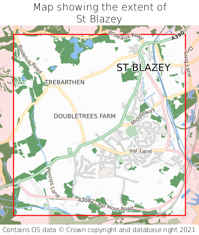 Map showing extent of St Blazey as bounding box