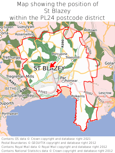 Map showing location of St Blazey within PL24