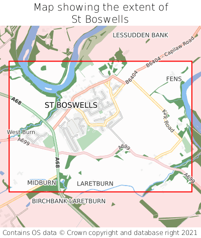 Map showing extent of St Boswells as bounding box