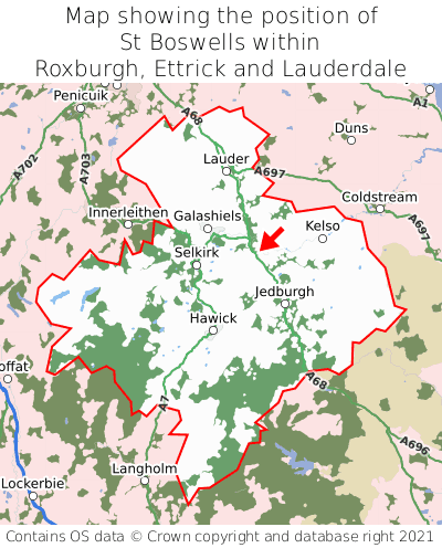 Map showing location of St Boswells within Roxburgh, Ettrick and Lauderdale