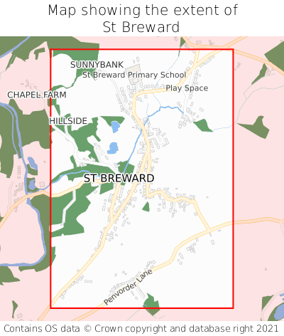 Map showing extent of St Breward as bounding box