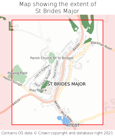 Map showing extent of St Brides Major as bounding box