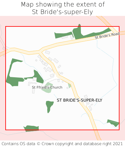Map showing extent of St Bride's-super-Ely as bounding box
