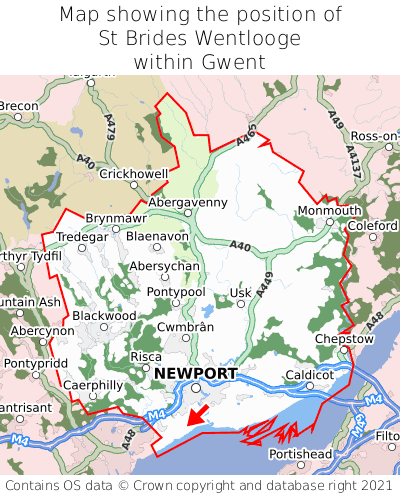 Map showing location of St Brides Wentlooge within Gwent