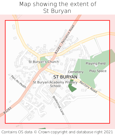 Map showing extent of St Buryan as bounding box
