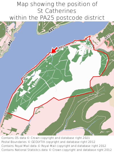 Map showing location of St Catherines within PA25