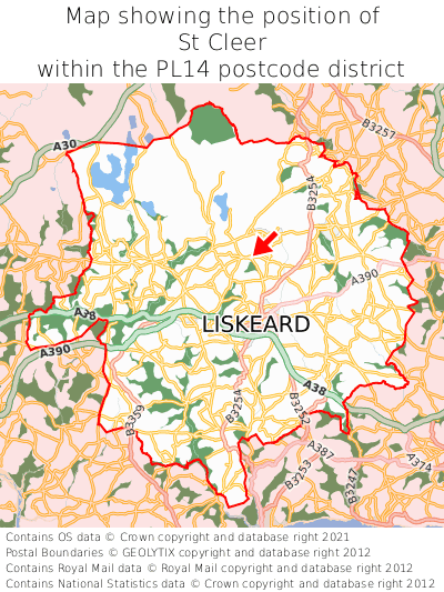 Map showing location of St Cleer within PL14