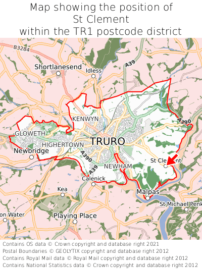 Map showing location of St Clement within TR1