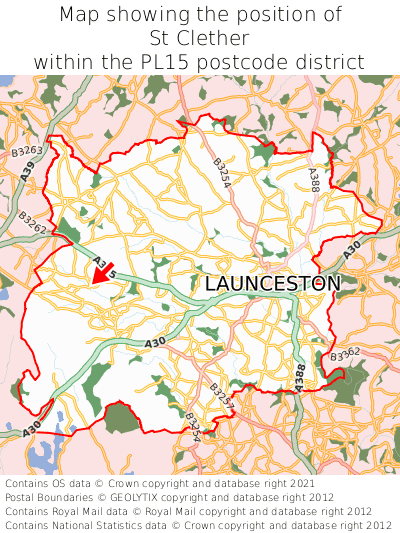 Map showing location of St Clether within PL15