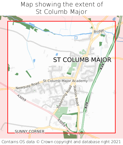 Map showing extent of St Columb Major as bounding box