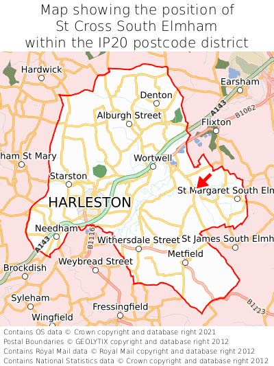 Map showing location of St Cross South Elmham within IP20