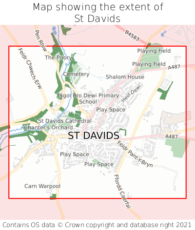 Map showing extent of St Davids as bounding box