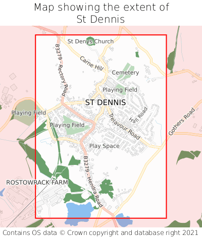 Map showing extent of St Dennis as bounding box