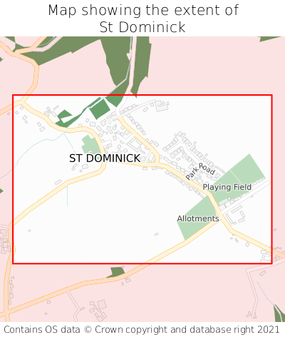 Map showing extent of St Dominick as bounding box