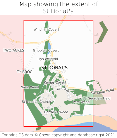 Map showing extent of St Donat's as bounding box