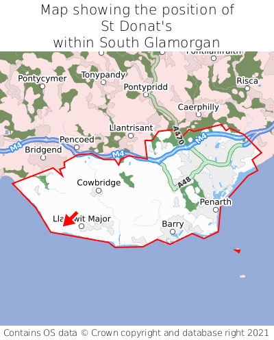 Map showing location of St Donat's within South Glamorgan