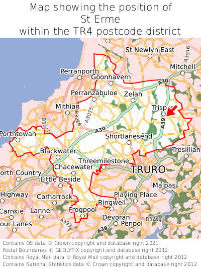 Map showing location of St Erme within TR4