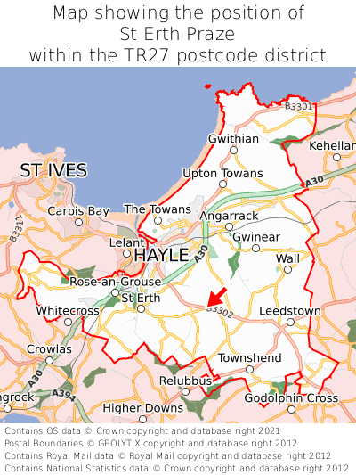 Map showing location of St Erth Praze within TR27