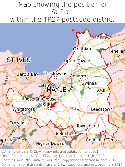 Map showing location of St Erth within TR27