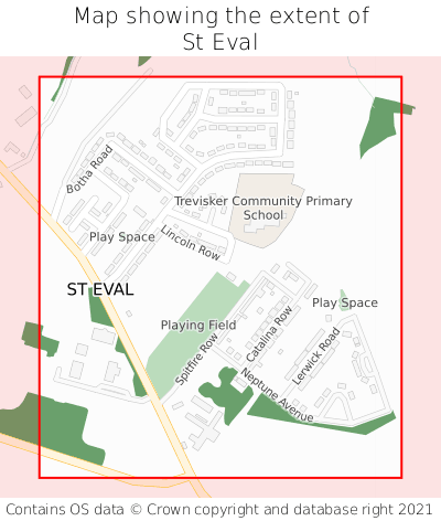 Map showing extent of St Eval as bounding box